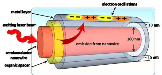 Simplified sketch of a plasmonic metal/organic/semiconductor nanowire heterostructure