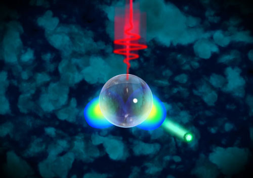 Directional electron acceleration on glass nanospheres