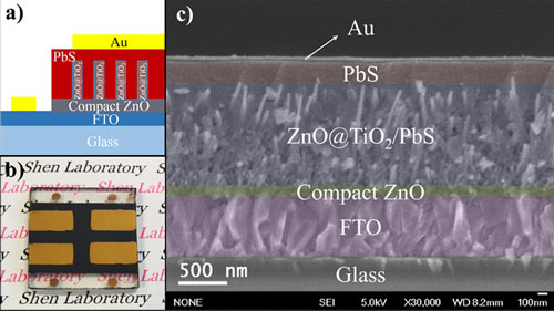 A schematic illustration of the solar cells with zinc oxide (ZnO) nanowire heterojunctions
