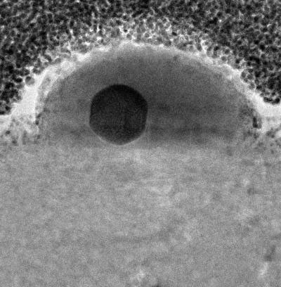 gallium nanoparticle sitting on top of a sapphire base