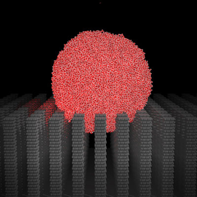virtual water droplets of different sizes and at different speeds on surfaces that had pillars of various heights and widths, and with different amounts of space between the pillars