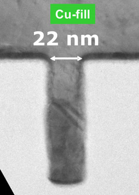 Cross-section TEM inspection of a 22nm interconnect line
