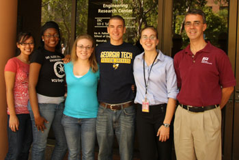 Electrical engineering professor Trevor Thorton (far right) and five students he helped introduce this summer to high-level nantechnology research