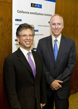 UCLA Executive Vice Chancellor Scott Waugh (right) welcomes new CNSI director Paul S. Weiss