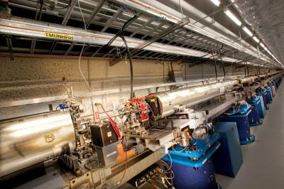 Thirty-three LCLS undulator magnets create intense X-ray laser light from a pulse of electrons traveling 99.9999999 percent the speed of light.