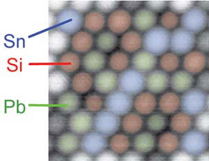 Atomic force microscopy can distinguish between atoms of tin, silicon and lead