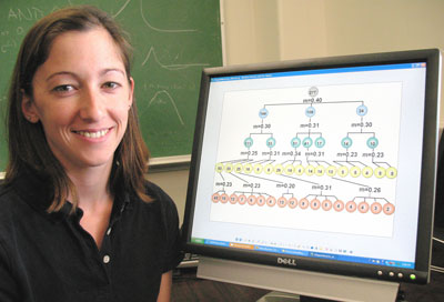 Danielle Bassett with
a depiction of the neuronal system of the nematode worm, C. elegans