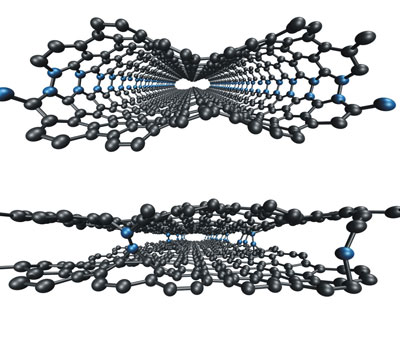 simulations demonstrate how loops (seen above in blue) between graphene layers can be minimized using electron irradiation 