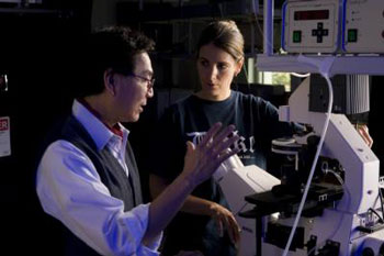 Tuan Vo-Dinh, left, and Molly Gregas are researchers at Duke University