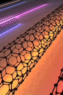 An artistic rendering of carbon nanotubes scattering light