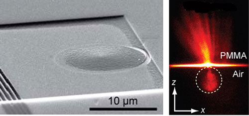 scanning electron micrograph of a plasmonic Luneburg lens on a gold film