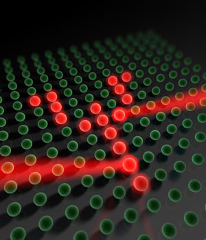 With the help of a laser beam, the scientists could address single atoms in the lattice of light and change their spin state
