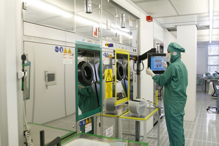 tiny sensors integrated into semiconductor chips, are produced in the micro-system technology laboratory and clean room