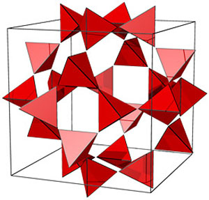 a portion of the net of tetrahedra in the tiling associated with the optimal lattice packing of octahedra