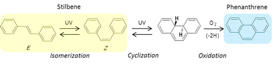 Photoisomerization and cyclization reaction of stilbene