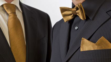 Tie, bow-tie and pocket handkerchief made of high-tech gold fabric