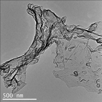 Transmission electron microscopy image of carbon nitride created by the reaction of carbon dioxide and Li3N