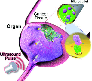 Ultrasound-triggered vaporization of a perfluorocarbon compound loaded into microbullets