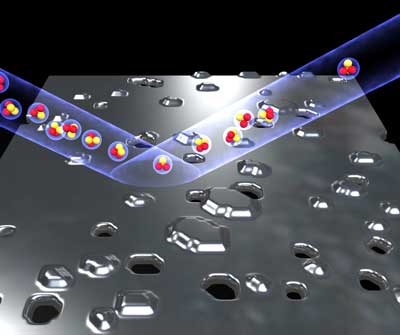 Quantum stabilized atom mirror which, despite small holes and islands, mostly has a smooth surface and is able to reflect an imaginary molecular beam