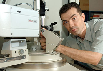 Using an X-ray diffractometer, Svilen Bobev analyzes the structure of a crystal