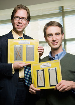 Illinois researchers Paul Braun, right, and Scott White have created self-healing coatings that automatically repair themselves and prevent corrosion of the underlying substrate