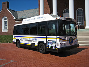 This hydrogen fuel cell powered bus is part of the University of Delaware's shuttle fleet