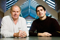 Jean-Pierre Leburton, left, a professor of electrical and computer engineering, and physics graduate student Marcelo Kuroda collaborated on theory that explains the absence of the thermoelectric effect in metallic carbon nanotubes