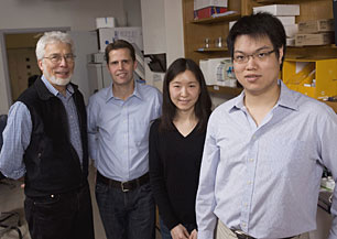 The Johns Hopkins team: Richard Cone, professor of biophysics; Justin Hanes, professor of chemical and biomolecular engineering; Ying-Ying Wang, a biomedical engineering doctoral student; and Samuel Lai, an assistant research professor of chemical and biomolecular engineering