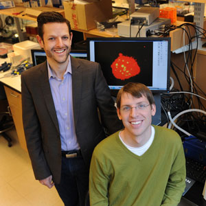 Harvard Associate Professor Jeffrey Karp, PhD (left), and James Ankrum, PhD (right)
