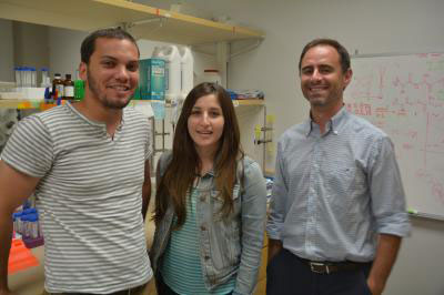 graduate students Alfredo Erazo-Oliveras of Puerto Rico, Kristina Najjar of Lebanon and Dr. Jean-Philippe Pellois