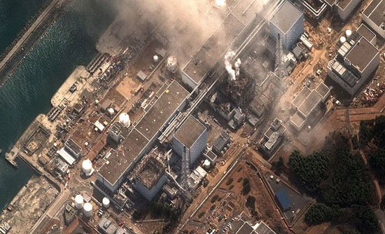 Satellite image of damage at the Fukushima Daiichi Nuclear Power Plant in Japan following the March 11, 2011, earthquake and tsunami