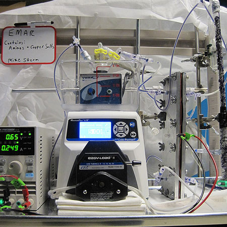 laboratory-scale device to prove the principles behind a electrochemical carbon-capture system