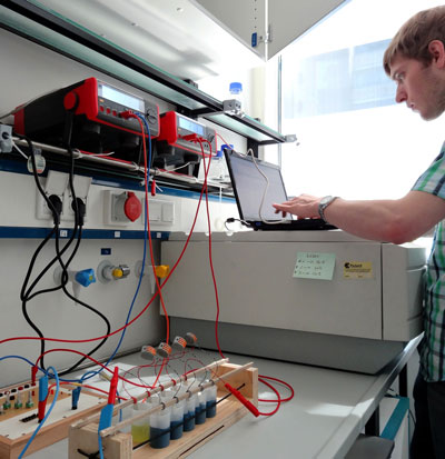 students produce electricity by using a self-made bio-battery