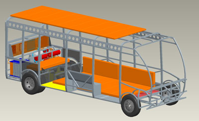 Modular batteries (orange) can be integrated easily in the free space of the vehicle