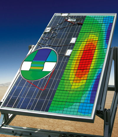 Sensors measure the elongations that arise in solar modules
