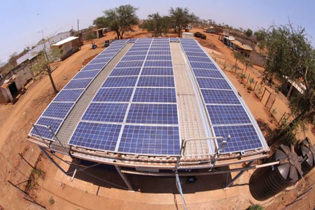 Birds-eye view of the PV system and trading centre in Makueni County, Kenya