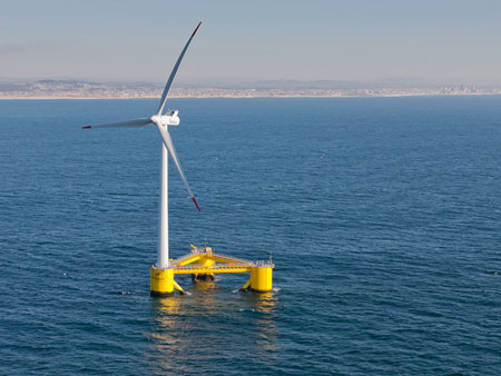 A wind turbine on a floating platform