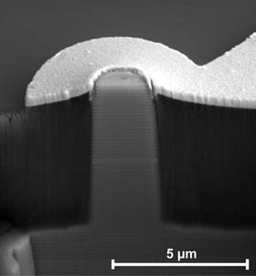 This structure produced at the University of Würzburg using semiconductor material with integrated quantum dot nanostructures emits single photons