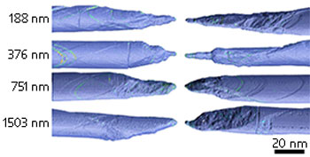 Examples of failure in four different lengths of nanowire
