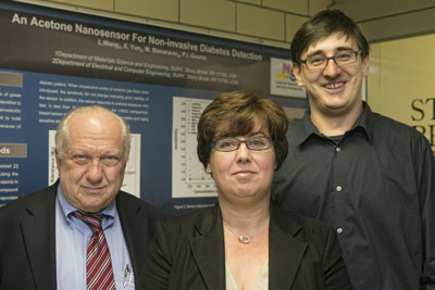 Stony Brook University researchers (from left to right) Sanford Simon, Perena Gouma and Milutin Stanacevic
