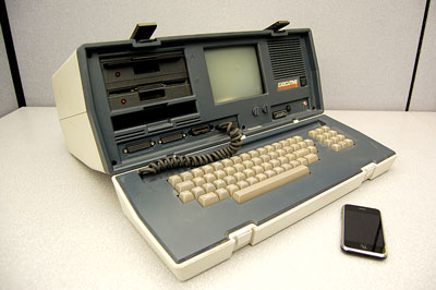 Osborne Executive portable computer from 1982 and an iPhone