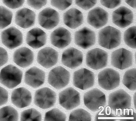 Micrograph showing the uniformity of the nanocrystals at low magnification