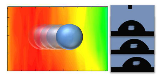Schematic representation of a liquid drop moving across a chemically graded graphene surface