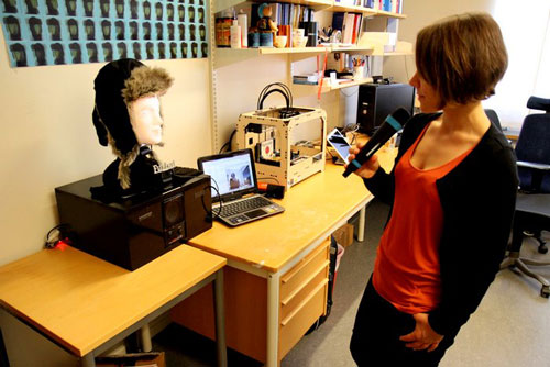 The social robot, Furhat, converses with PhD student Catharine Oertel