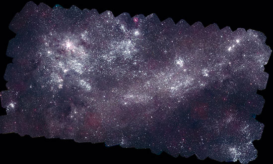 Nearly a million ultraviolet sources appear in this mosaic of the Large Magellanic Cloud
