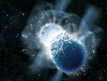 two neutron stars at the moment of collision