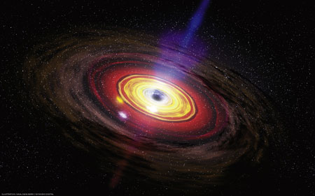 artist's conception of a black hole generating a jet