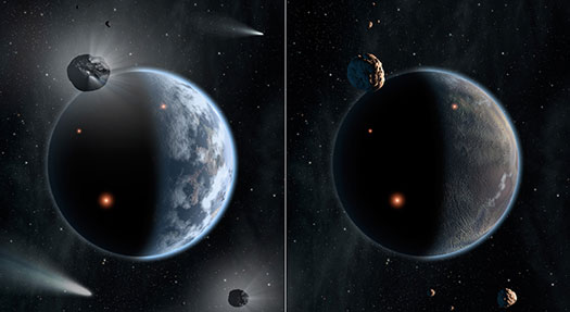 This artist's concept illustrates the fate of two different planets