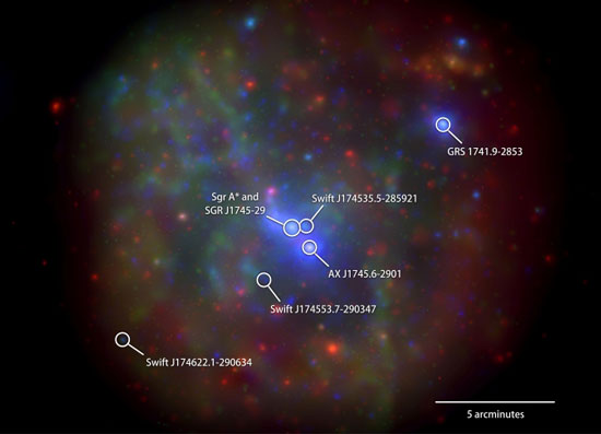 This X-ray image of the galactic center merges Swift XRT observations through 2013