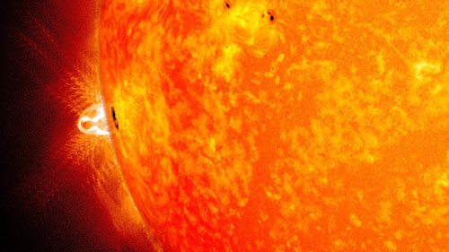 A giant sunspot appeared on Feb. 25, 2014, for its third trip across the face of the sun